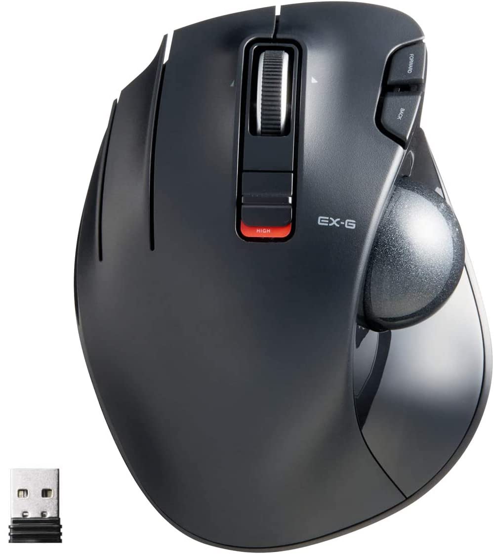 Elecom Ex G Left Handed Trackball Mouse, 2.4Ghz Wireless, Thumb Control, 6 Button Function With Smooth Tracking, Ergonomic Desig