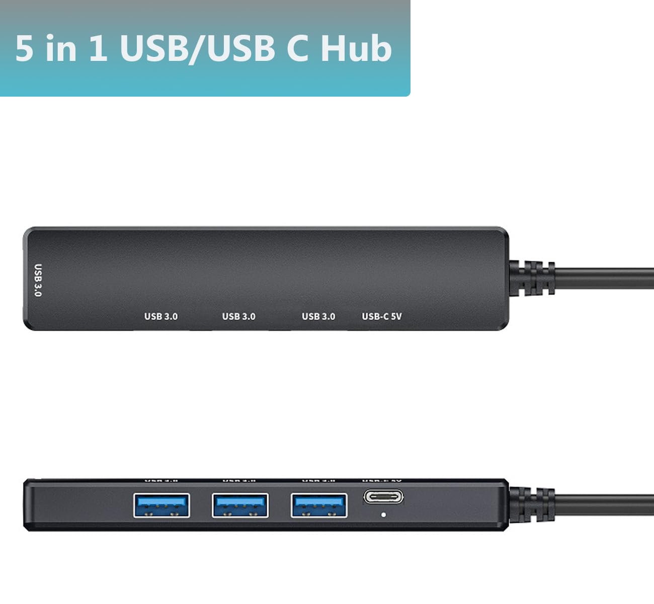 Usb 3.0 Hub With Usb C Data Port, 2 In 1 Usb Hub 5 Ports, Portable Usb Splitter For Laptop, Usb C Extender For Macbook Pro, Imac