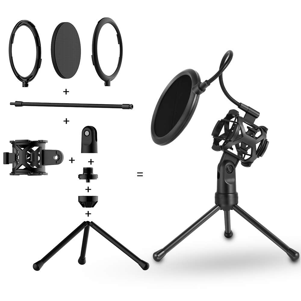 Foldable Microphone Tripod Stand Desktop Mic Holder Shock Mount Pop Filter For Online Broadcasting Chatting Singing