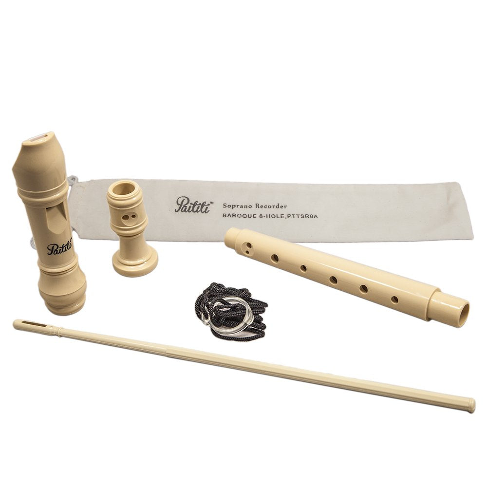 Paititi Soprano Recorder 8 Hole With Cleaning Rod + Carring Bag Creamy Color, Key Of C