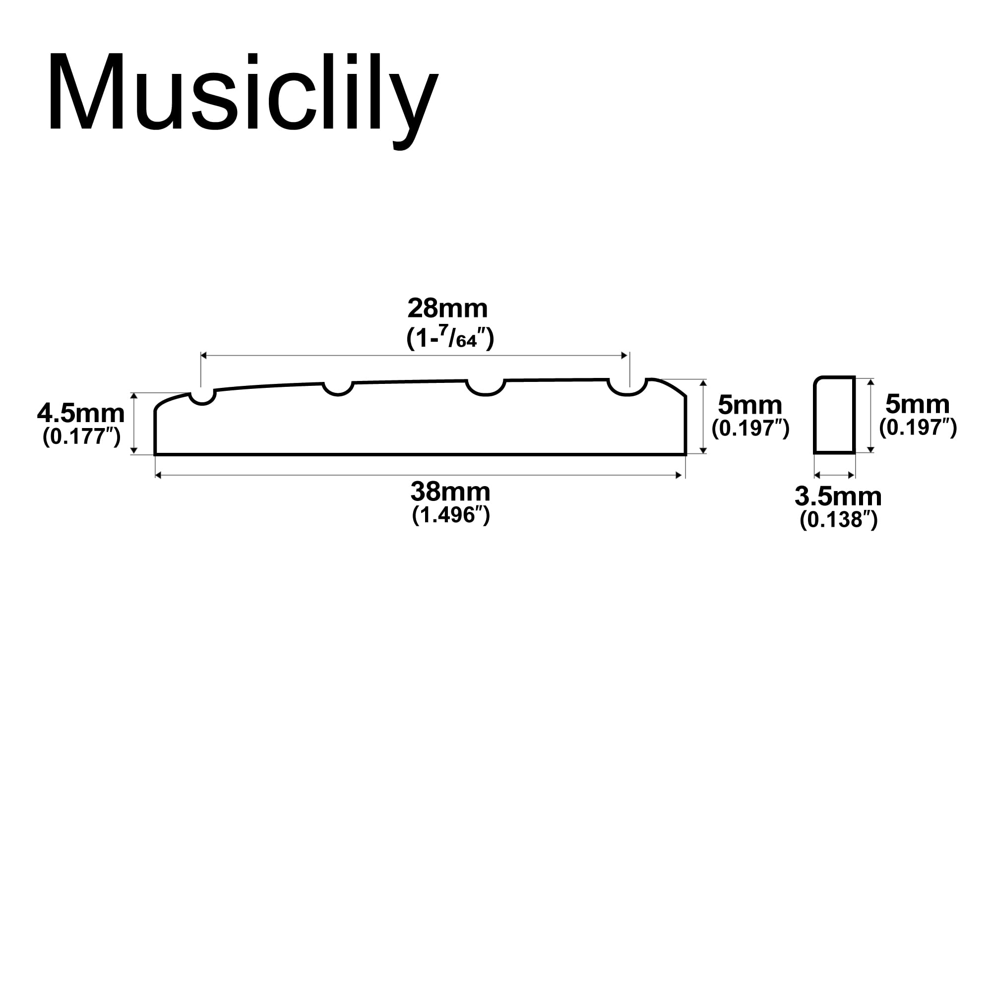 Musiclily Slotted 4 String Bone Bass Guitar Nuts Flat Bottom For Fender Pb Jb Precision Bass Jazz Bass, 38X3.5X5Mm (Pack Of 2)