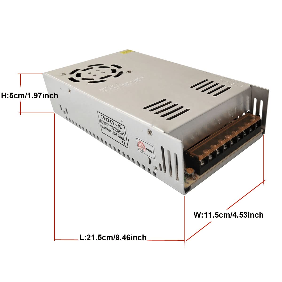 Henxlco Ac 110V/220V To Dc 5V 60A 300W Universal Regulated Switching Power Supply Adapter Transformer Driver Converter For Silve