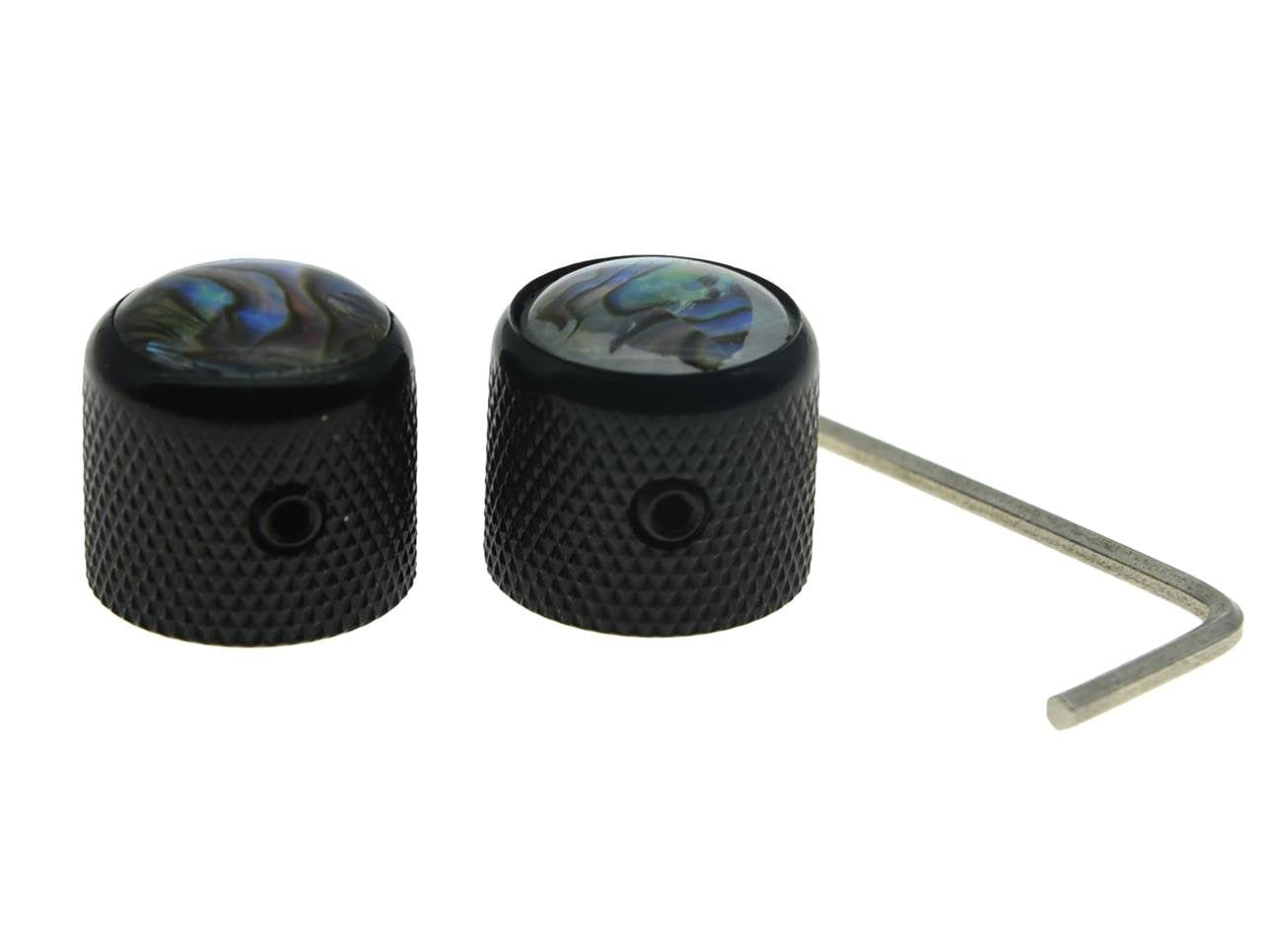 Dopro 2Pcs Black Tele Telecaster Abalone Top Guitar Dome Knobs Bass Knobs With Set Screw And Wrench