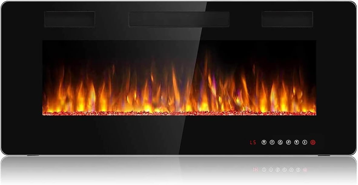 Bossin 42 Inch Ultra Thin Silence Linear Electric Fireplace, Recessed Wall Mounted Fireplace, Fit For 2 X 4 And 2 X 6 Stud, 12 A