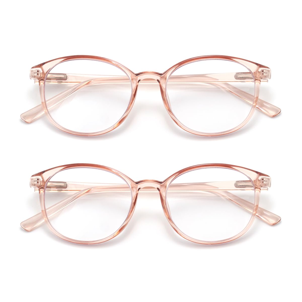 FoxMook 2-Pack Blue Light Blocking Glasses Round Women Men Computer Glasses Anti Eye Strain/UV/Glare Gaming Glasses, Pink Pink