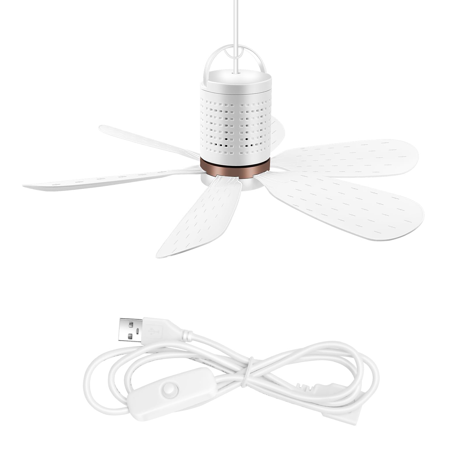 Hywecy Usb Ceiling Fan With Six Blades,Portable Ceiling Fan Fan For Camping;Bedroom;Office;Living Room (Button)