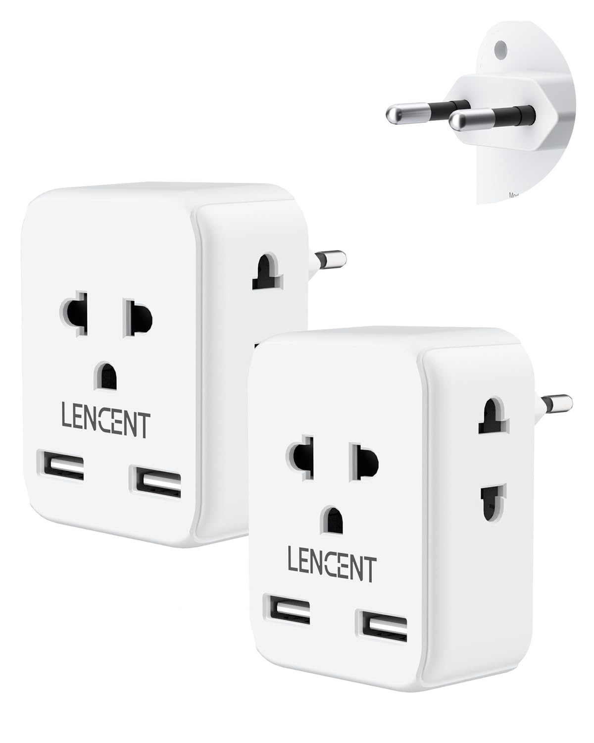 Lencent 2 Pack European Travel Plug Adapter Converter, International Power Adaptor With 3 Outlets 2 Usb Charger, Us To Most Of E