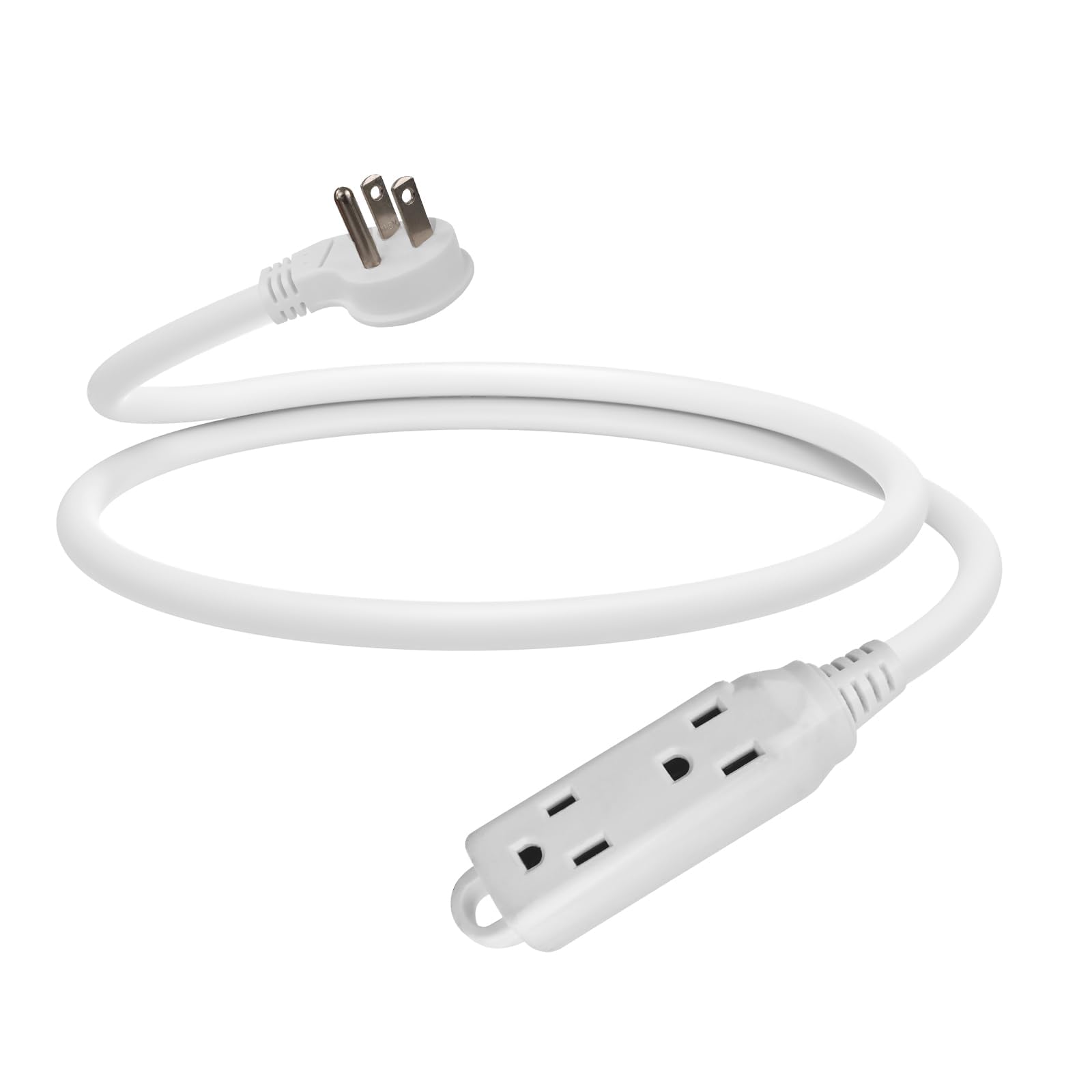 Ep Low Profile 3 Ft Flat Plug Extension Cord   16 Awg 3 Prong Grounded Cable With 3 Outlets, Perfect For Indoor Use, White