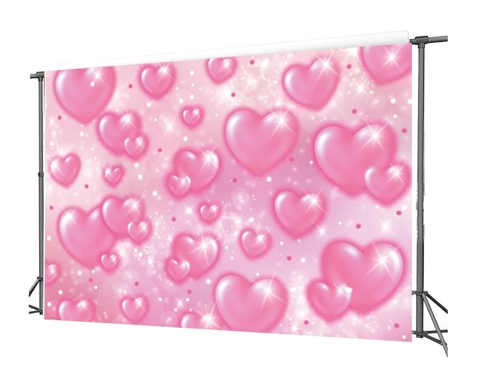 Chaiya 7X5Ft Early 2000S Photography Backdrop Pink Hearts Romantic Mother'S Day Backdrop Baby Shower Birthday Girl Party Banner