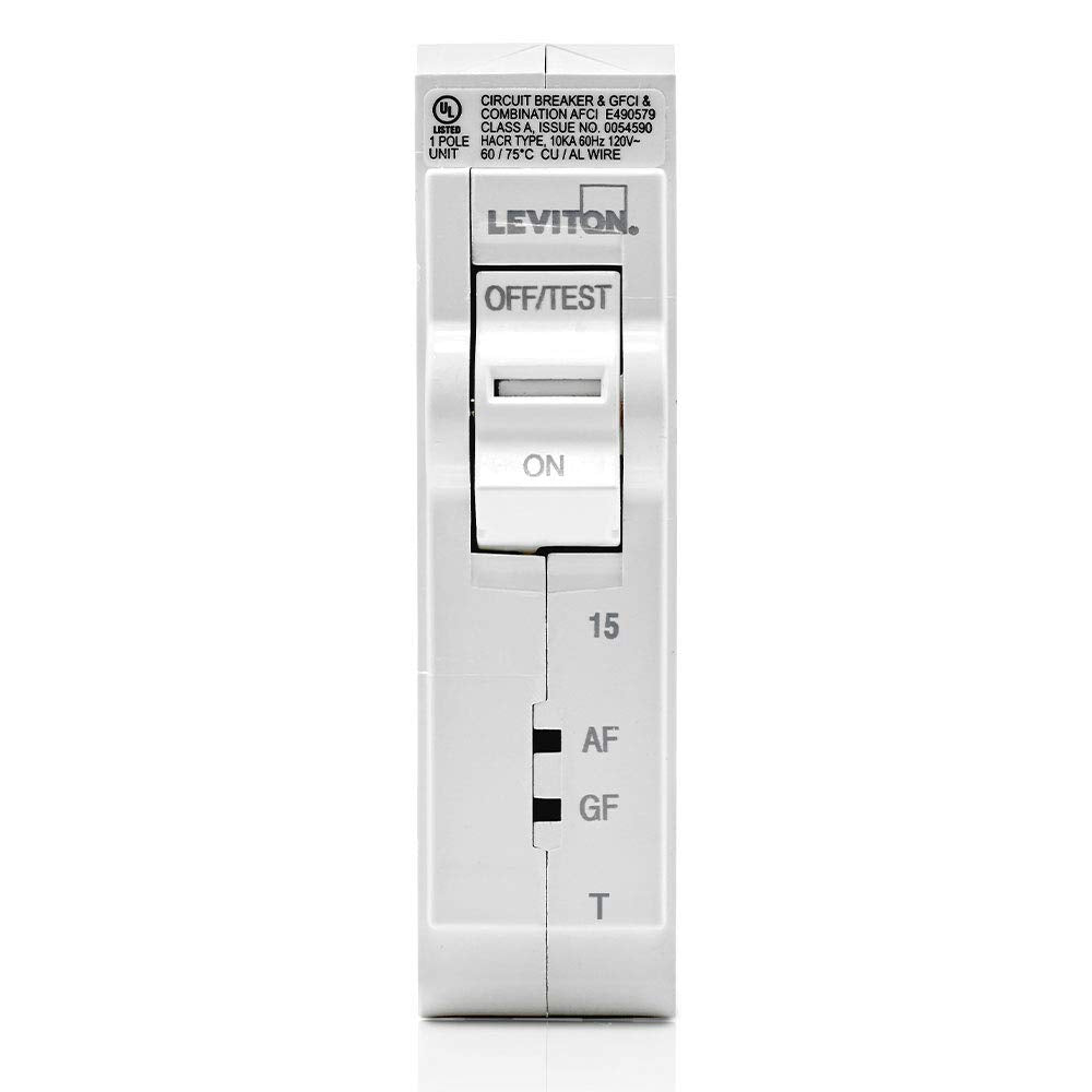 Leviton 15A 1-Pole Plug-On Afci/Gfci Branch Circuit Breaker, Thermal Magnetic, 120 Vac, Lb115-Dft, White