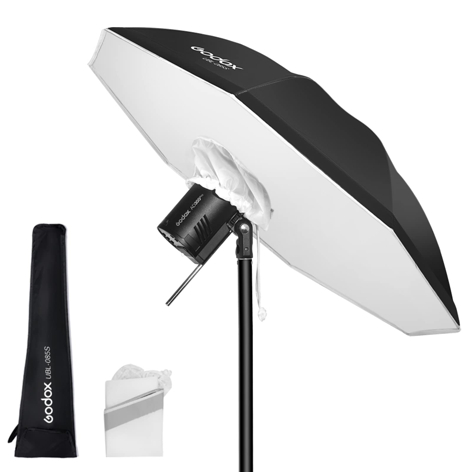 Godox Ubl 85S 85Cm 33.4    Black Silver Reflective Umbrella Photography Studio Soft Light Umbrella With Large Diffuser Cover For