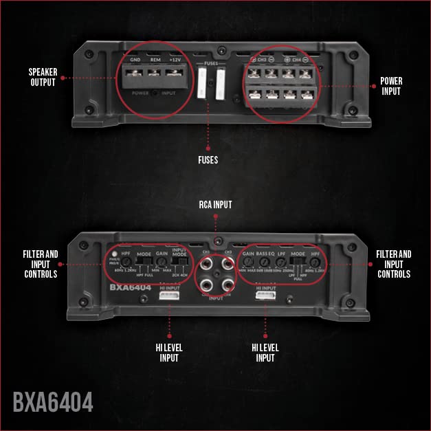 Belva Bxa6404 640W Peak Bx Series 2 Ohm Stable Class A/B 4 Channel Car Audio Mosfet Amplifier