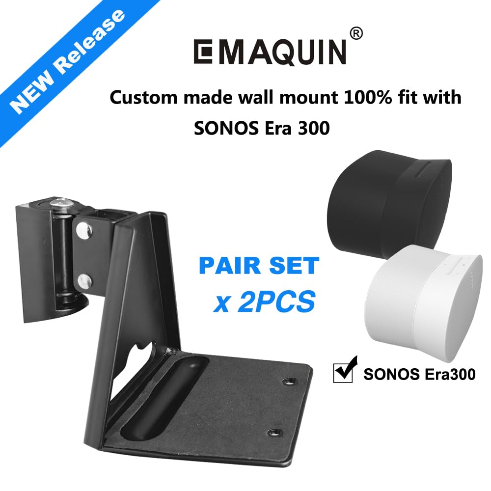Emaquin Wall Mounts Brackets Pair Set(2Pcs) For Sonos Era 300 Speaker(Include 2Pcs,Swivel And Tilt,Sturdy Metal,Durable Finish,E