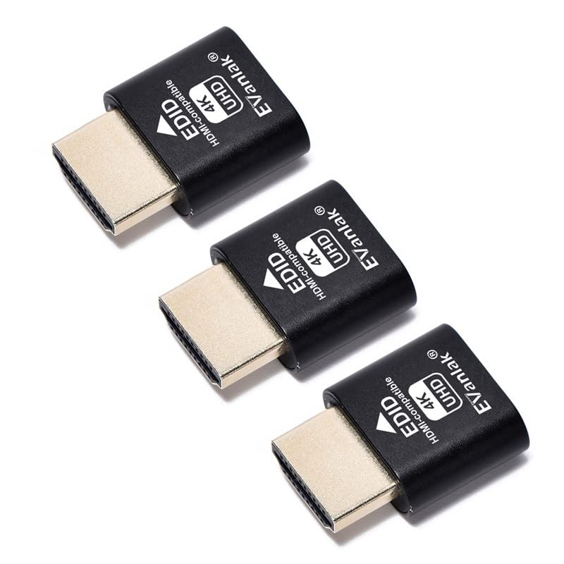 Evanlak Hdmi Dummy Plug Headless Ghost Display Emulator Premium Aluminum Pc(Fit Headless 3840X2160@60H New 3Rd) 3Pack