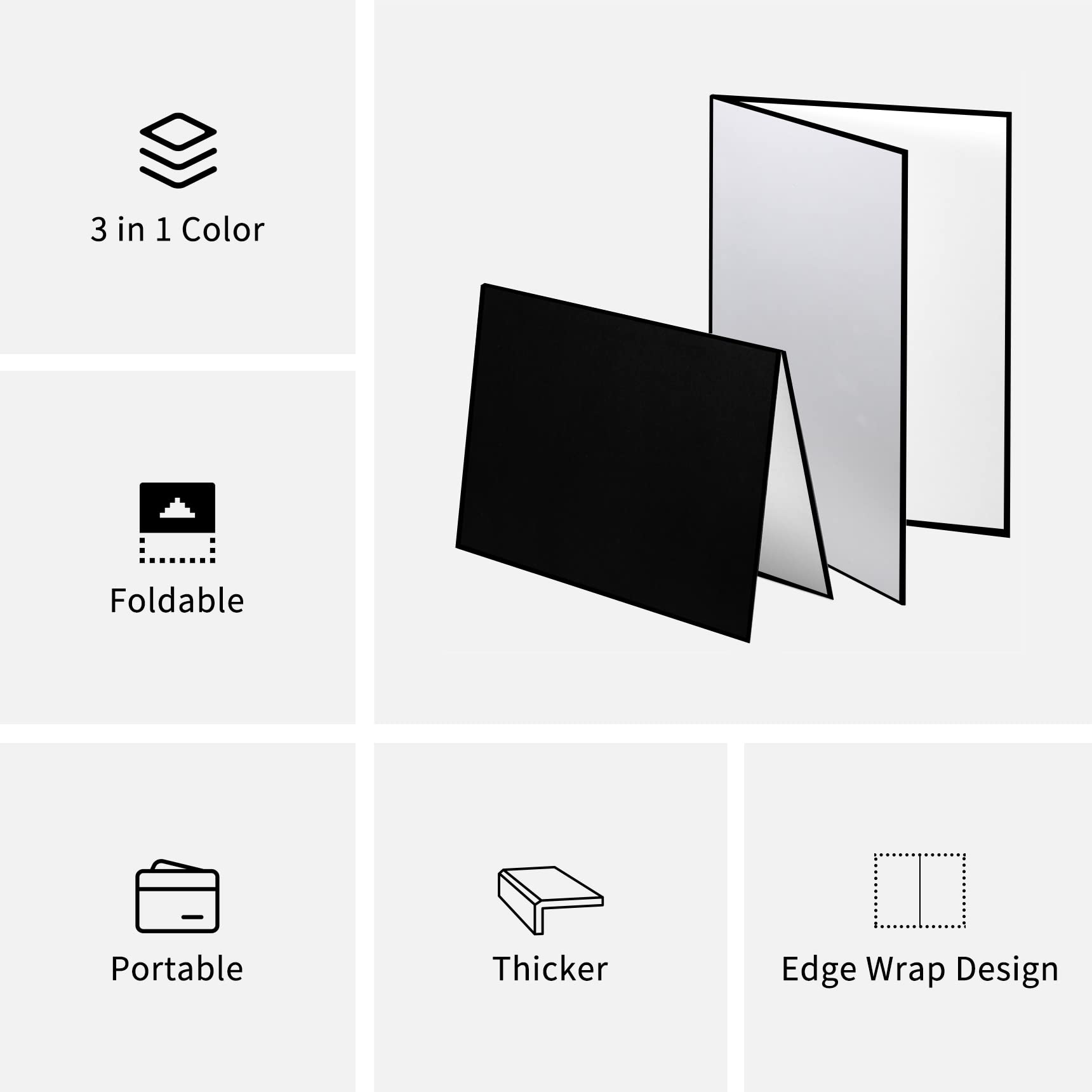 Meking 3 In 1 Photography Reflector Cardboard, 12 X 8 Inch Folding Light Diffuser Board For Still Life, Product And Food Photo S