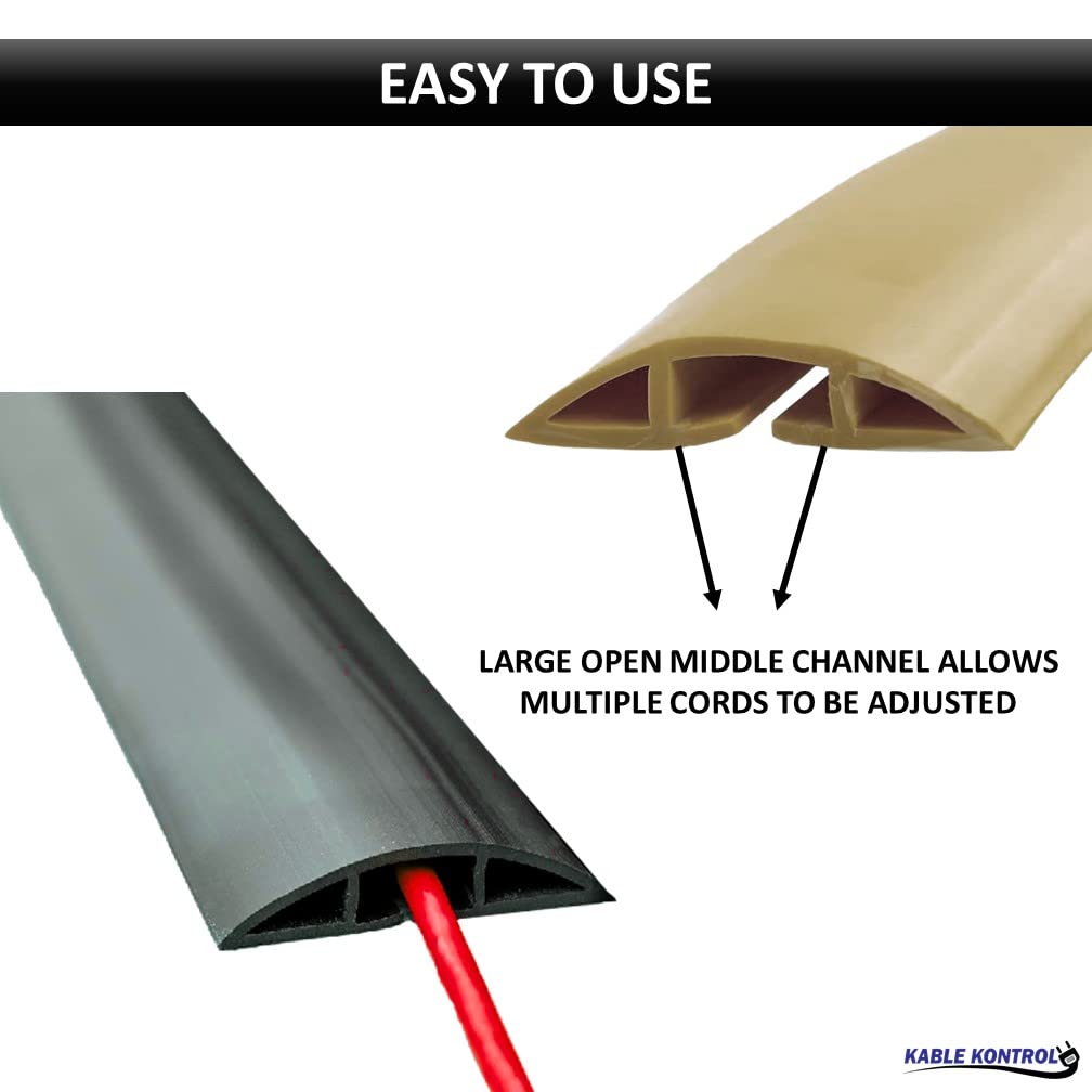 KABLE KONTROL Floor Cord Cover Kit Black PVC Plastic 6 Feet Cable Protector 0.75” W x 0.43” H Channel