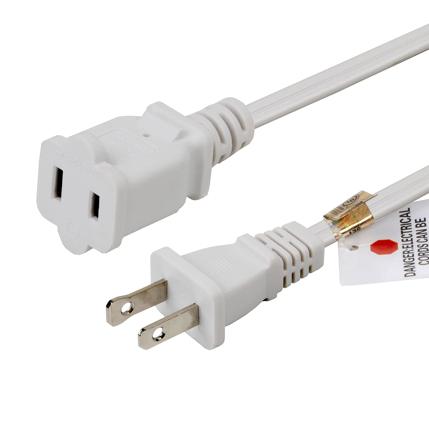 10 Feet (3.0Meter) Long Polarized White Us 2 Prong Male Female Extension Power Cord,16Awg 2Pin Extension Cable 2 Prong Male/Fema