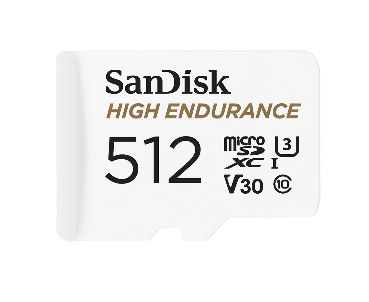 SanDisk 512GB High Endurance Video microSDXC Card with Adapter for Dash Cam and Home Monitoring Systems - C10, U3, V30, 4K UHD, 