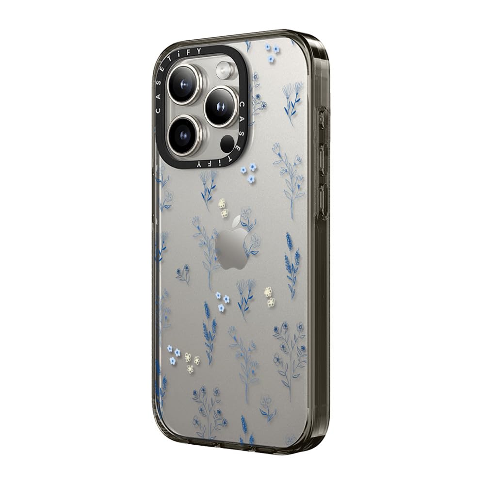 Casetify Compact Case For Iphone 15 Pro Max [2X Military Grade Drop Tested / 4Ft Drop Protection]   Small Blue Flowers   Clear B