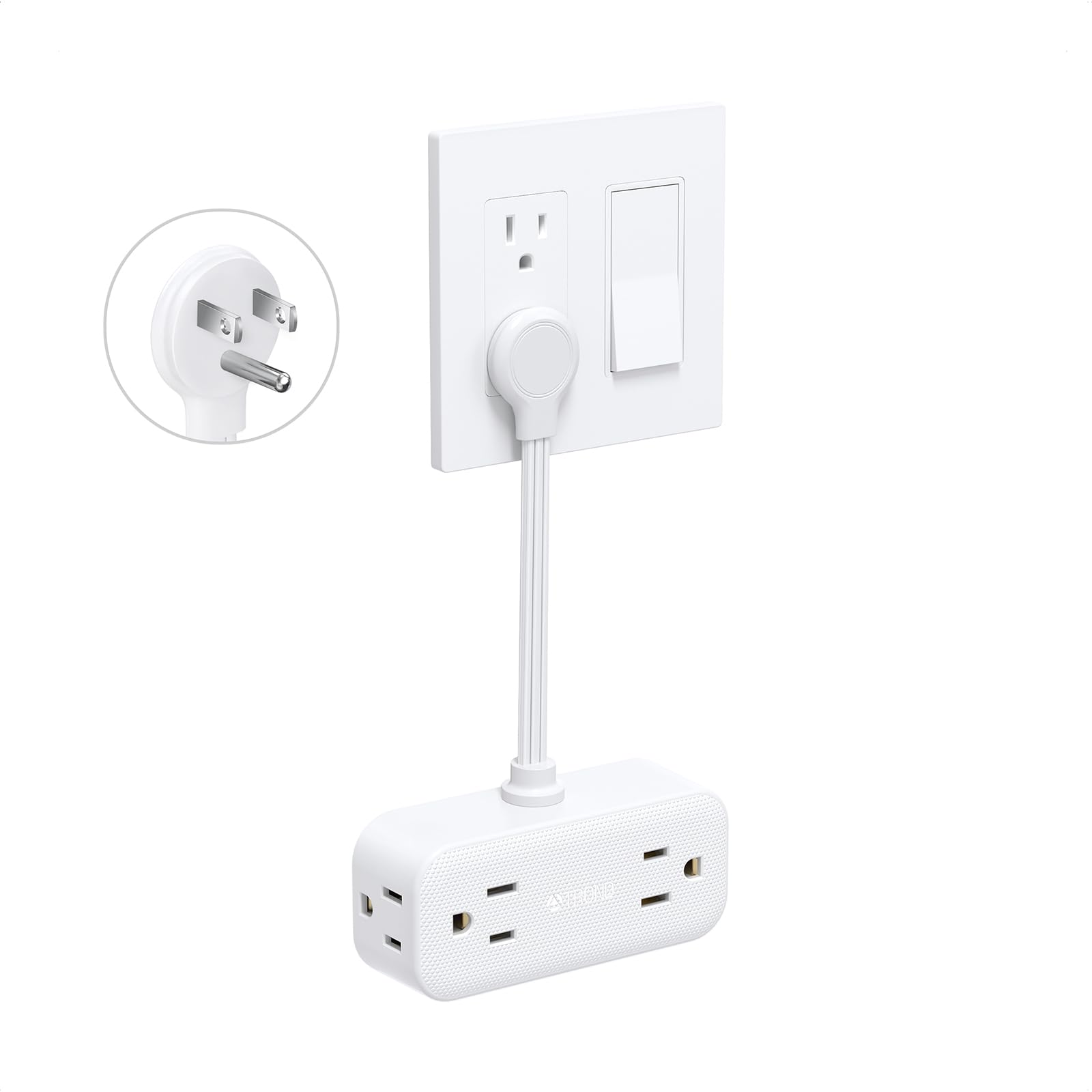 Trond Outlet Extender With 6 Inch Cord, Flat Plug Adapter With 4 Electrical Sockets And 4 Usb Ports, Wall Mountable, Multi Plug