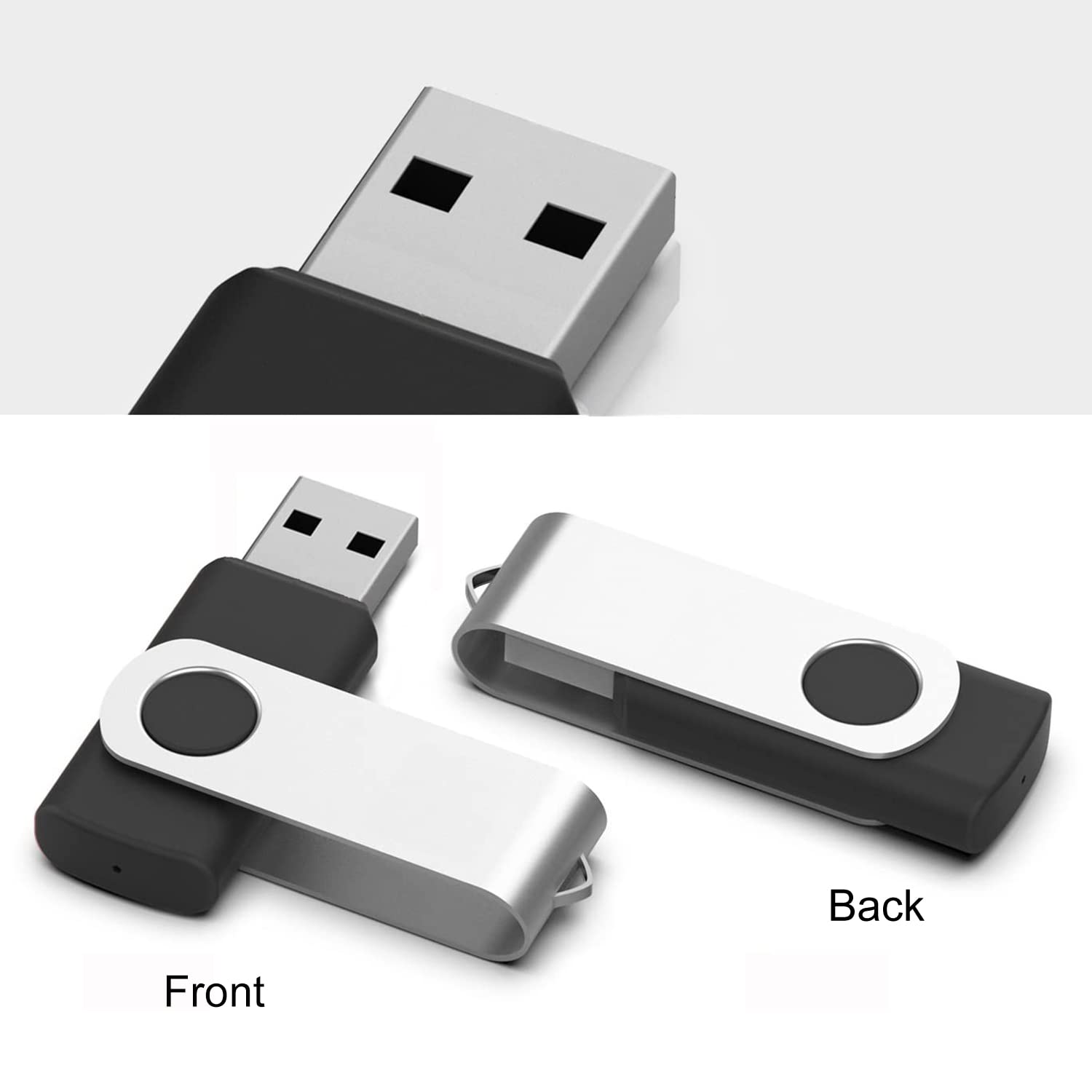 Flash Drive 4Gb 5 Pack Usb 2.0 Swivel Thumb Drives Bulk Memory Stick Jump Drive Pen Drive Zip Drive For Data Storage,Black/Blue/