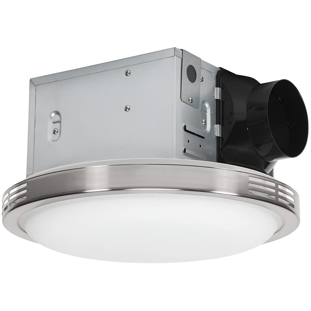 Homewerks 7105 07 Bathroom Fan With Led Light Ceiling Mount Exhaust Ventilation Silent 2.5 Sones 100 Cfm, Decorative Brushed Nic