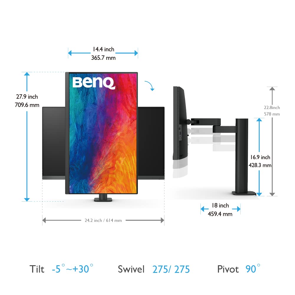 Benq Pd2705Ua Ergo Arm Mac Ready 27'' 4K Uhd | 99% Rec. 709 & Srgb | Ips | Deltae =3 | Icc Sync | Calibration Report | Aqcolor |
