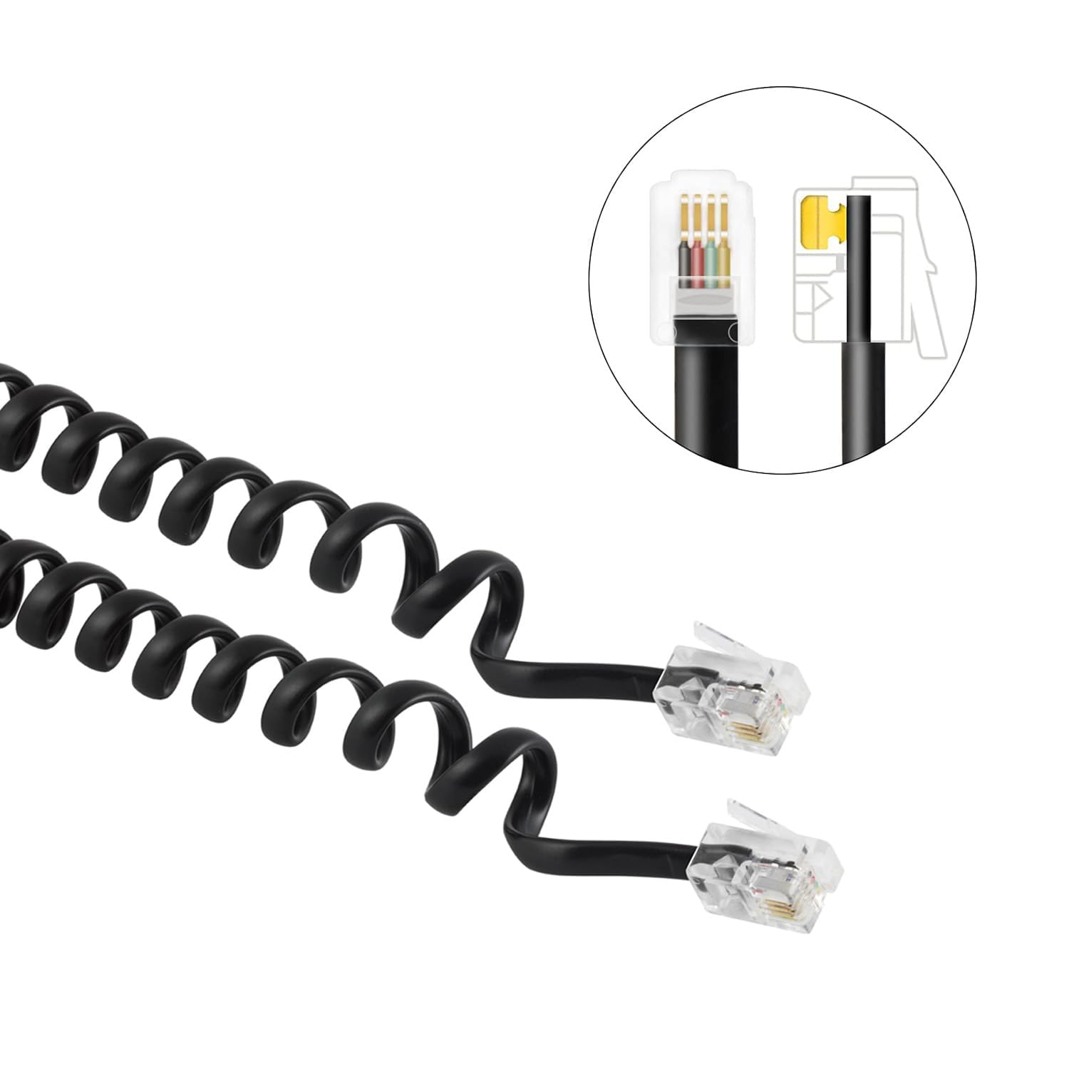 Lativu Phone Cord For Landline, 2 Pack Rj9 4P4C Telephone Cord, Phone Cable 4.5 Ft Uncoiled(0.72 Ft Coiled), Phone Handset Cord,