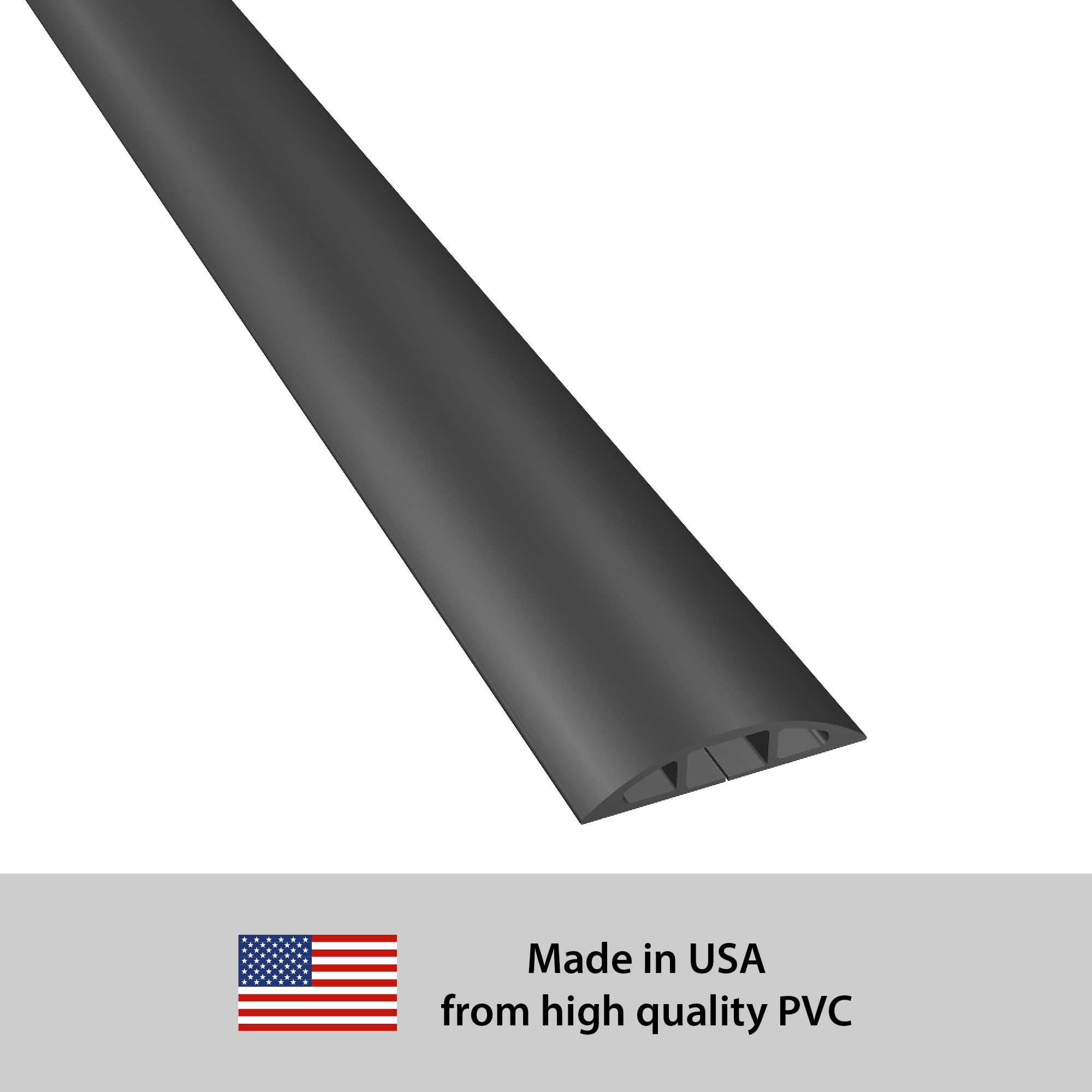 Haven First 4' Floor Cable Protector, Cord Cover, Protect Cords, Prevent Cable Trips, Cable Cavity = 0.63' (W) X 0.31' (H)   4Ft Length   Black