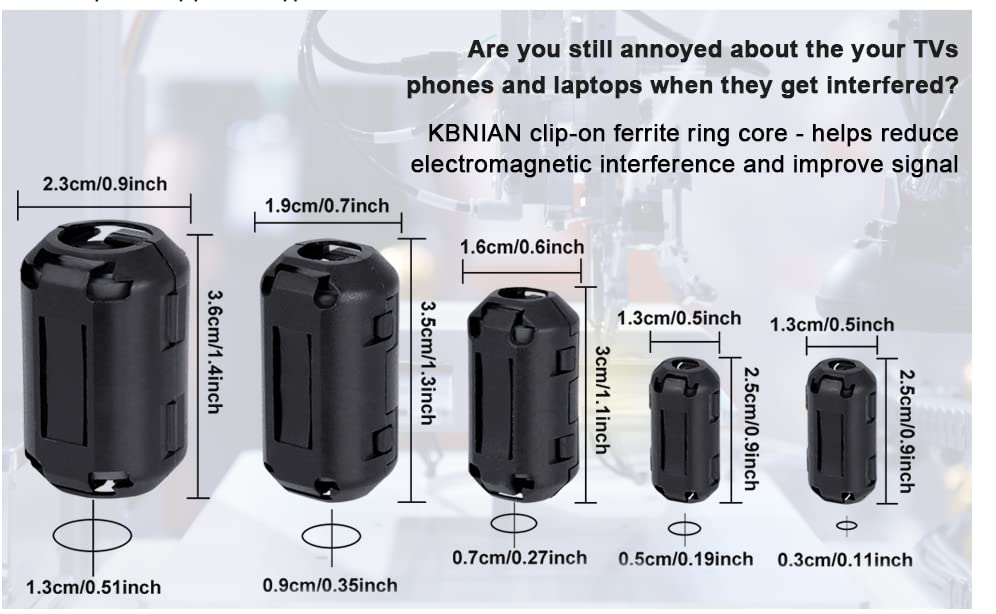 Tojoin 20Pcs Ferrite Bead Clip On Ferrite Core Rfi Emi Noise Suppressor Ferrite Rings Cable Clip For Phone, Tv, Speaker, Usb Rad