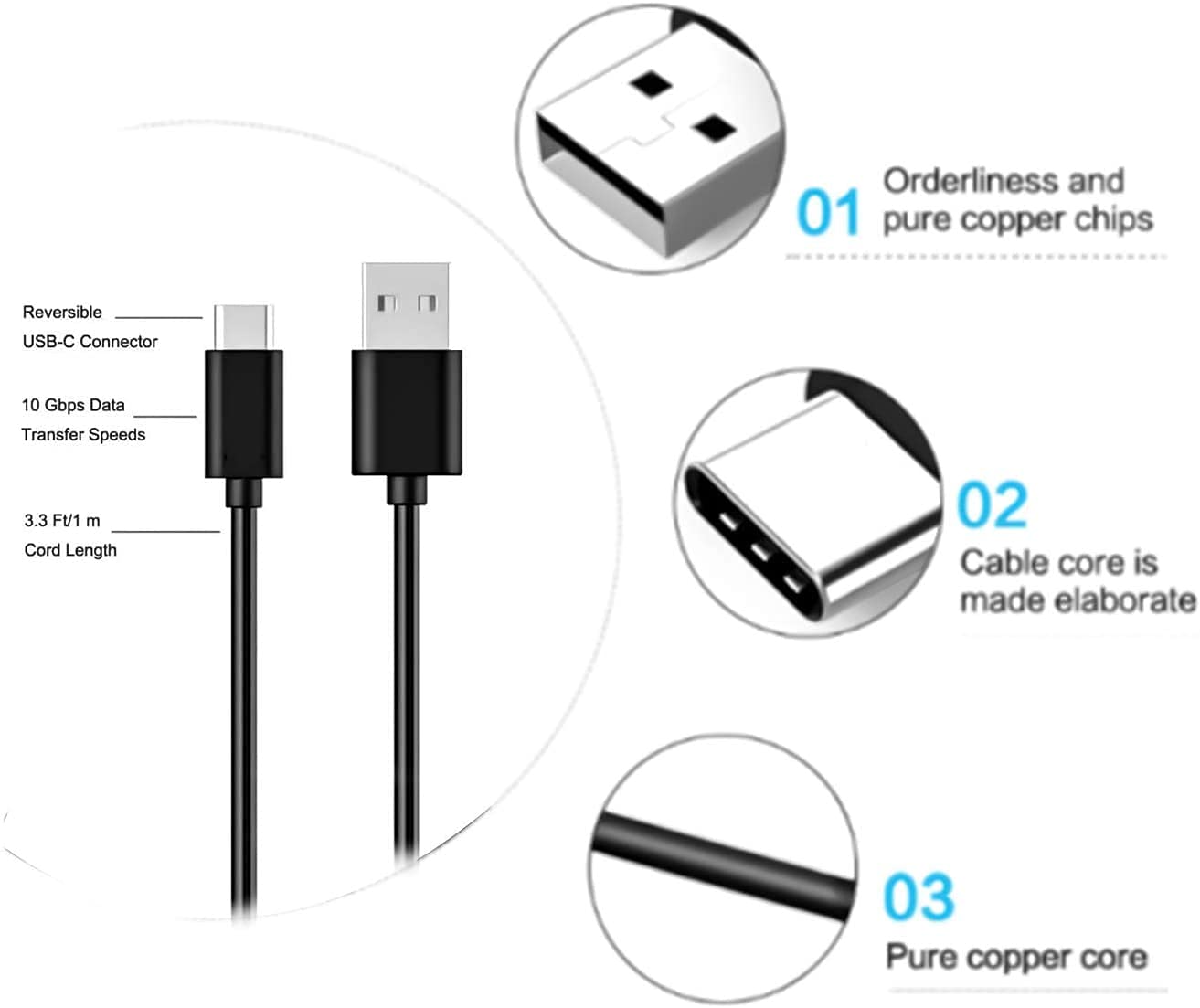 Replacement Usb C Charger Charging Cable Cord For Tozo T20 T18 T12 T12 Pro T10 T9 T9S Nc9 Nc7 Nc2 X1 G1 A1 A2 A3 Nc9 Pro W1 W3 W