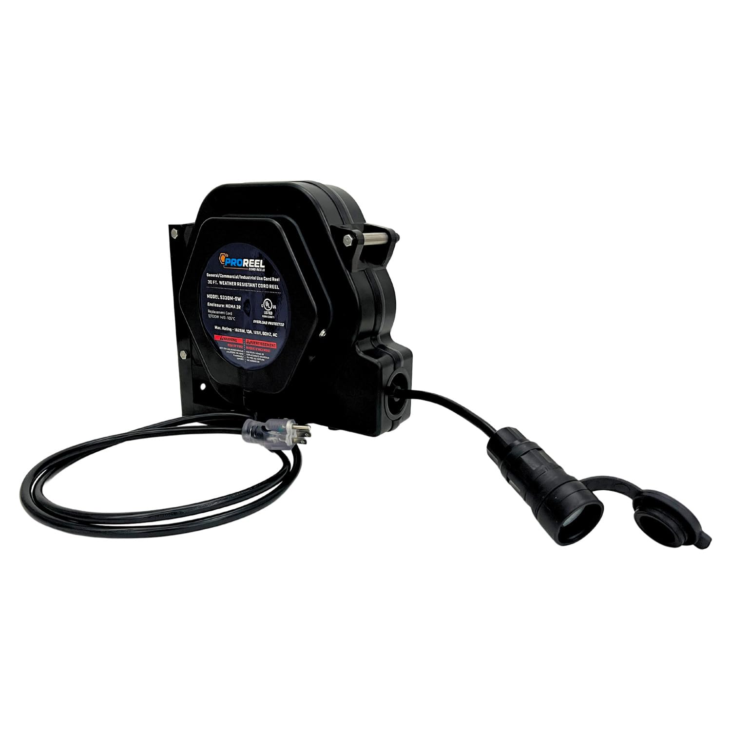 NEMA 3R Weatherproof Indoor/Outdoor 30 Ft Extension Cord Reel Alert Pro Reel 5330M-SW