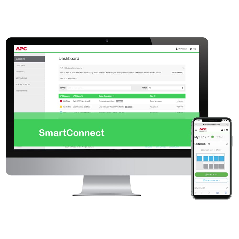 Apc 1500Va Smart Ups With Smartconnect And Network Card, Smt1500Rm2Ucnc, Rackmount 2U, Sinewave Ups Battery Backup, 120V, Line I