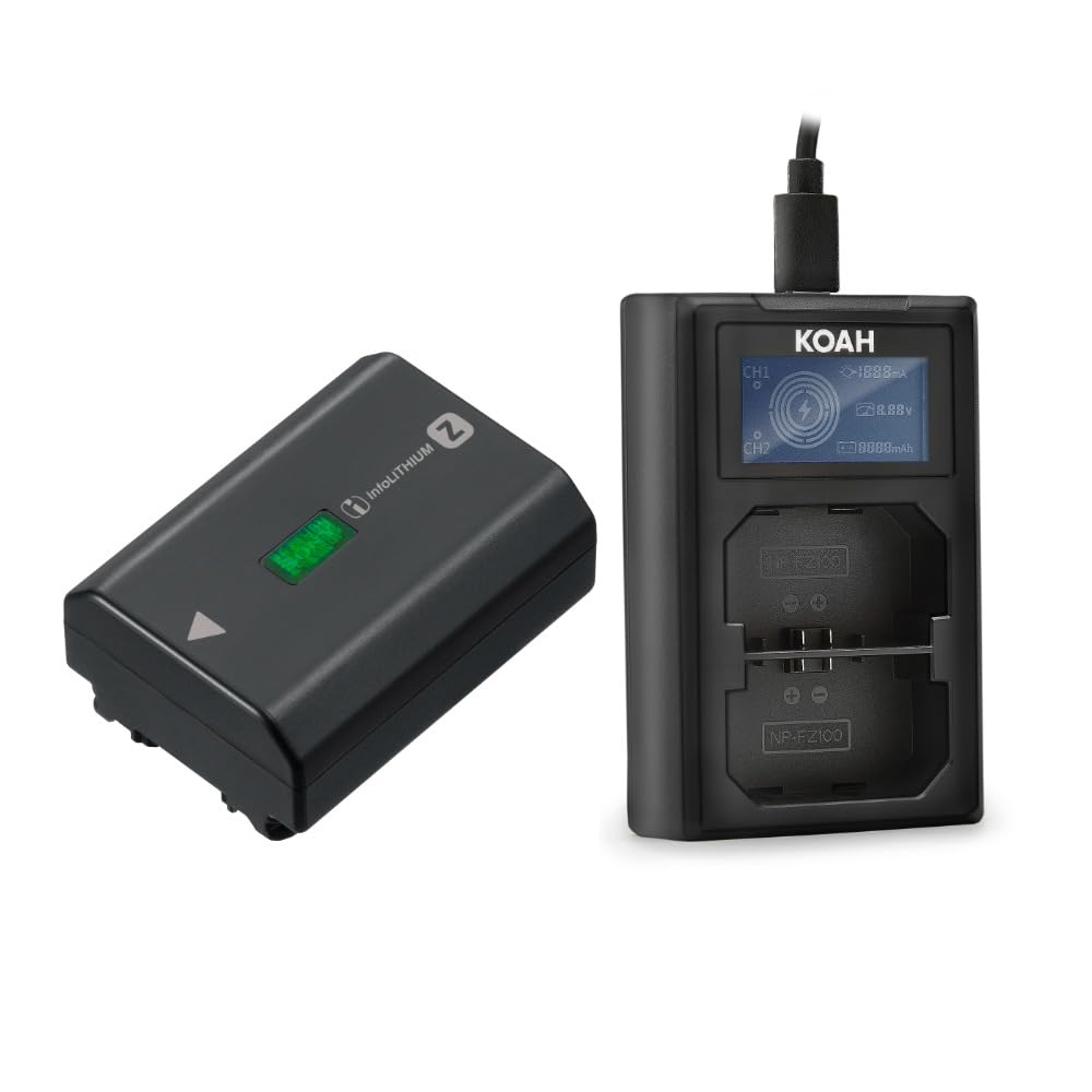 Sony Z Series NP FZ100 7.2 V / 2,280 mAh Rechargeable Battery for Sony a9 and a7rIII Digital Cameras Bundle with USB C Charger Featuring a High Definition LCD Display (2 Items)