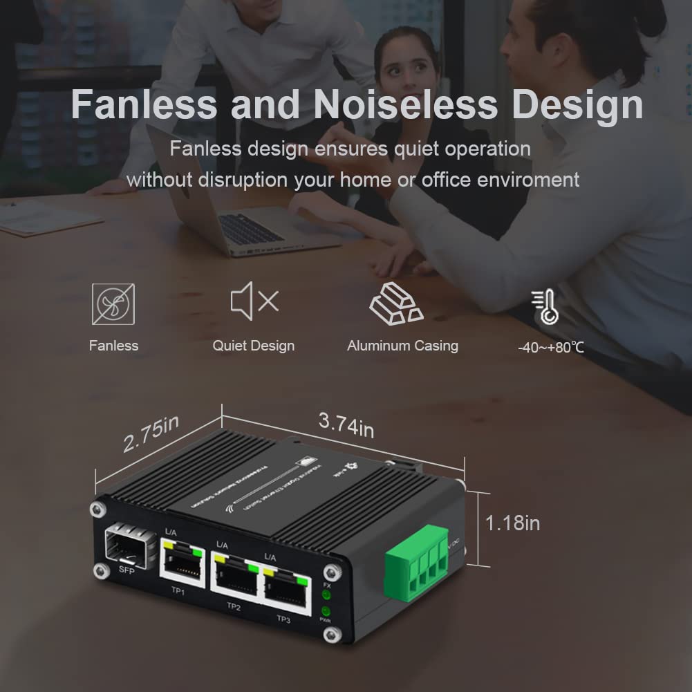 3 Port Hardened Industrial Gigabit Din Rail Switch,10/100/1000Mbps Ethernet Switch Din Rail 24V,8Gbps Switching Capacity,Ip40 Ra