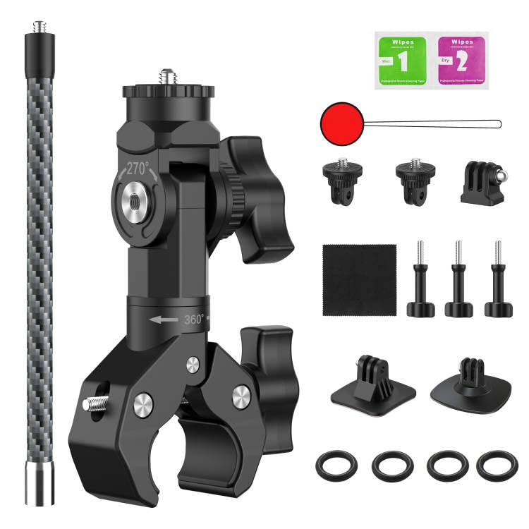 Bike Motorcycle Camera Mount Bundle Kit For Insta 360 One X4, X3, X2, Include 360� Ballhead Handlebar Clamp Extension Rod And Helmet Flexible Adhesive Mount For Gopro 13 12 11 10 9 8 7 6 5 Dji Osmo