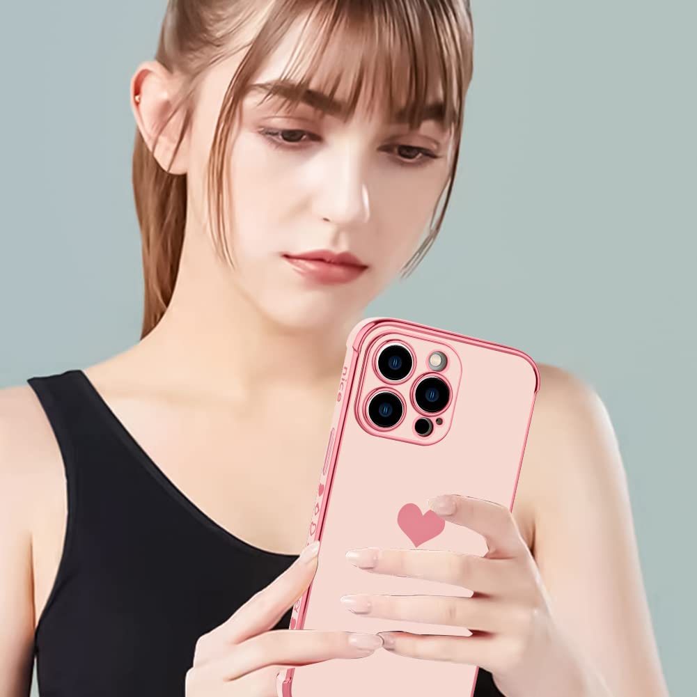 Kanghar Compatible With Iphone 14 Pro Max Case For Women Girl, Love Heart Luxury Electroplated Plating Edge With Wrist Strap Sof