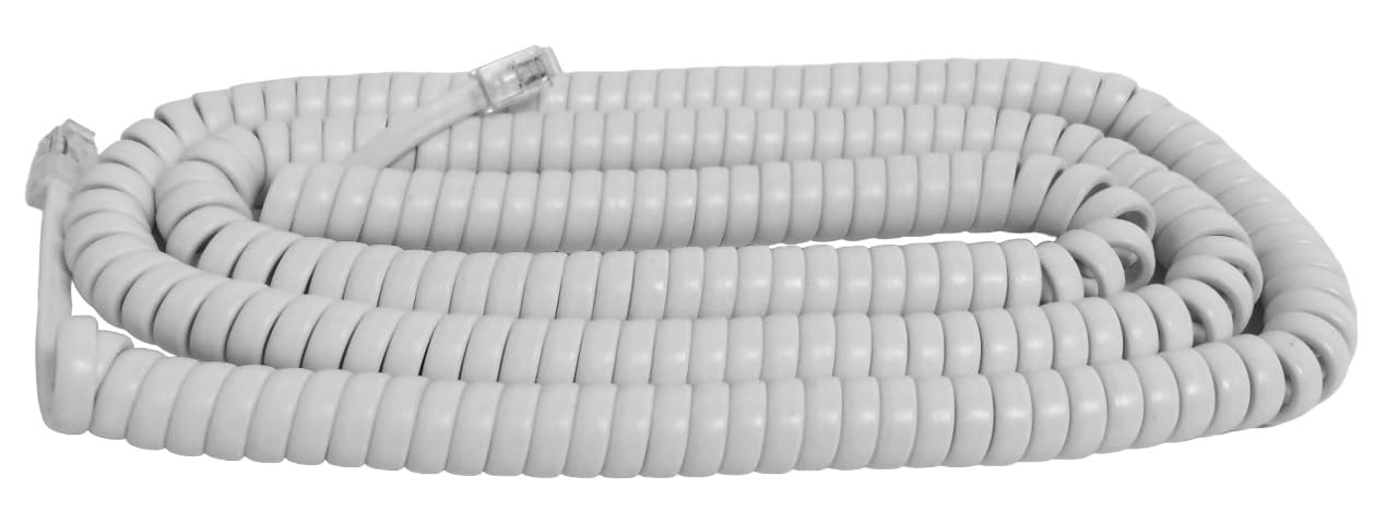 The Voip Lounge 25 Foot Long White Handset Curly Cord For Landline Phone