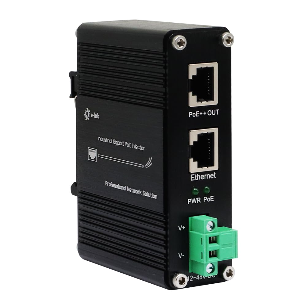 E Link Hardened Industrial Gigabit Poe++ Injector 48Vdc Input Poe++ 60W Up To 100 Meters Output Din  Rail Wall Mount  40C To 80C