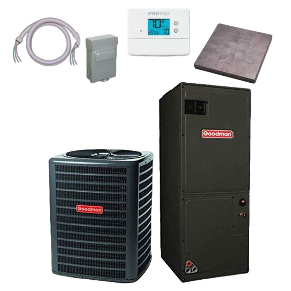 Goodman 2 Ton 14 Seer Heat Pump Bundle (Gsz140241 Aruf25B14)+Accessories   Whip, Disconnect, Condenser Pad And Thermostat
