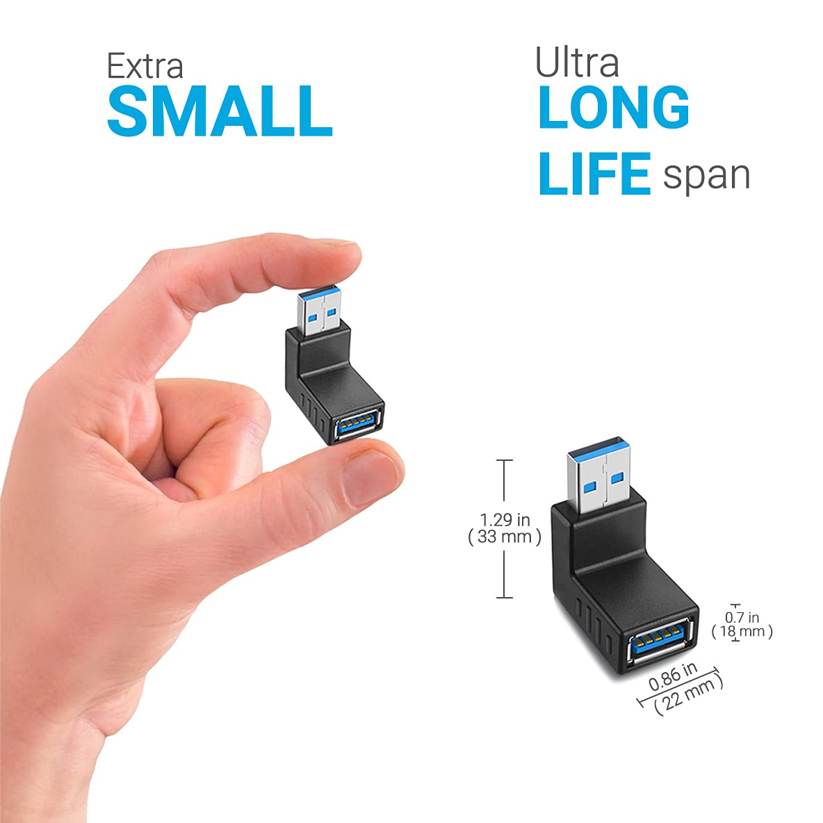 Urwoow Super Speed Usb 3.0 Adapter Converter Coupler Connector 90 Degree Male To Female Combo Vertical (Up And Down Angle)