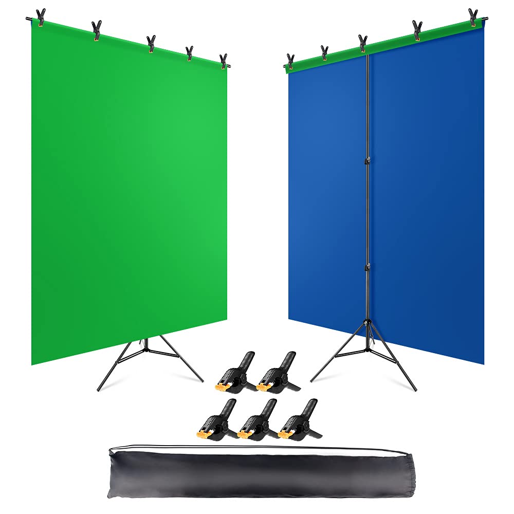 Jebutu Blue Green Screen Backdrop With Stand, 6.5X5Ft(Hxw) Green Screen Stand, Portable 2 In 1 Blue Greenscreen Background With