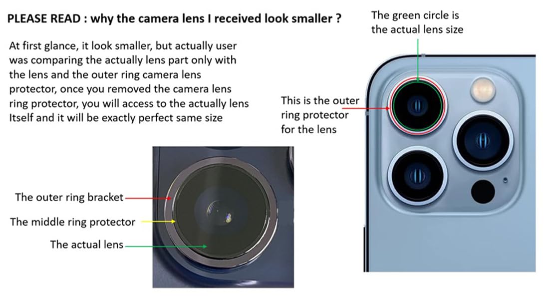 2X Set/6 Pcs Back Rear Camera Lens Glass Replacement Kit With Adhesive Pre Installed Fit For Iphone 13 Pro / 13 Pro Max + Repair