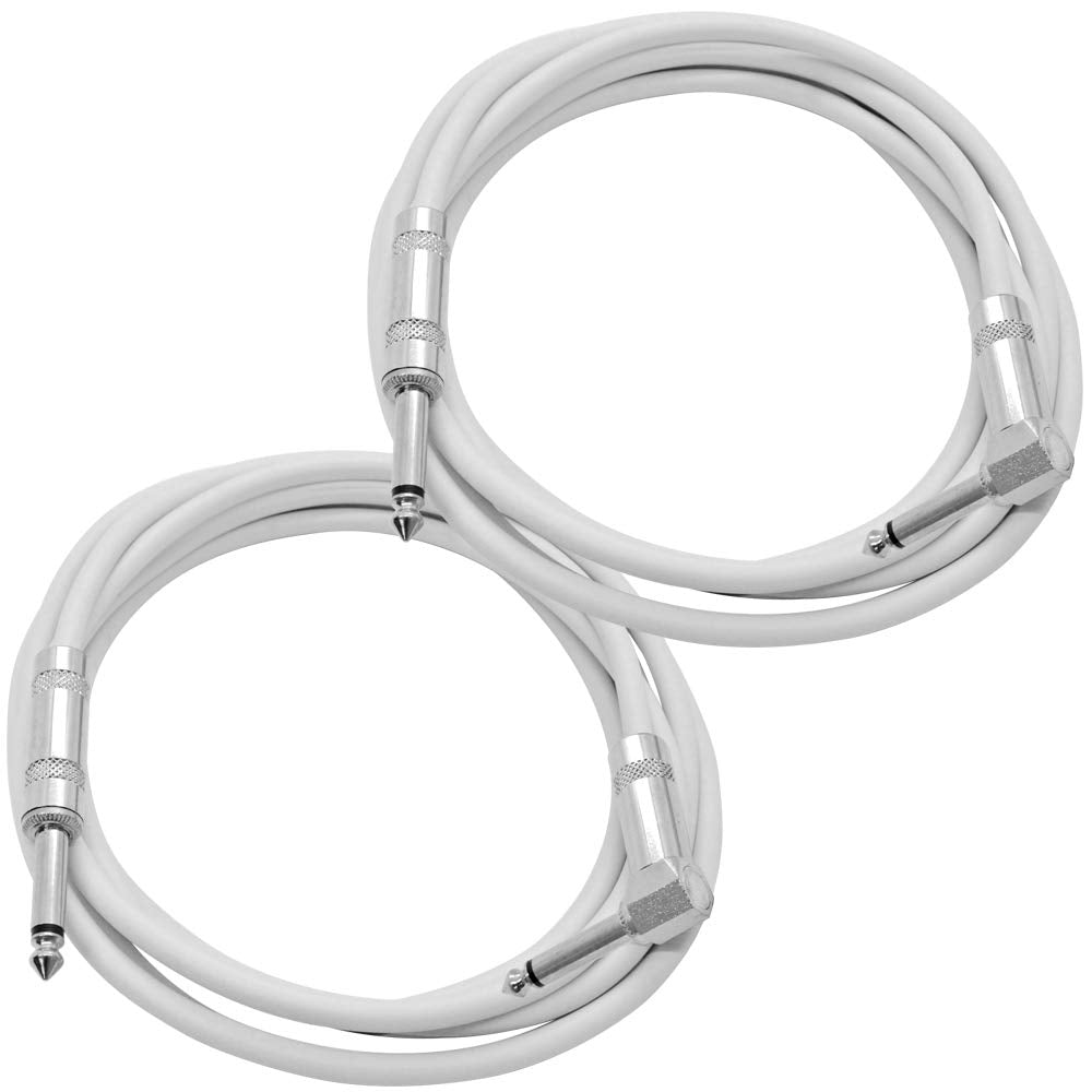 Seismic Audio - SAGC10R-White-2Pack - 2 Pack of 10 Foot White 1/4 Inch TS Right Angle to Straight Guitar Cables 10 Instrument 1