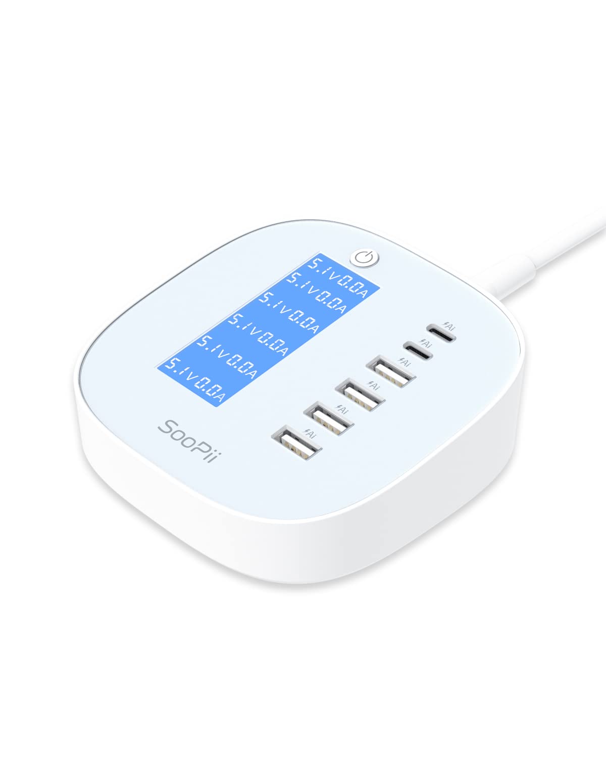 Soopii 6 Port Usb Charging Hub With Lcd Display  Compact Multi Port Usb Charger For Phones, Tablets And Other Electronics