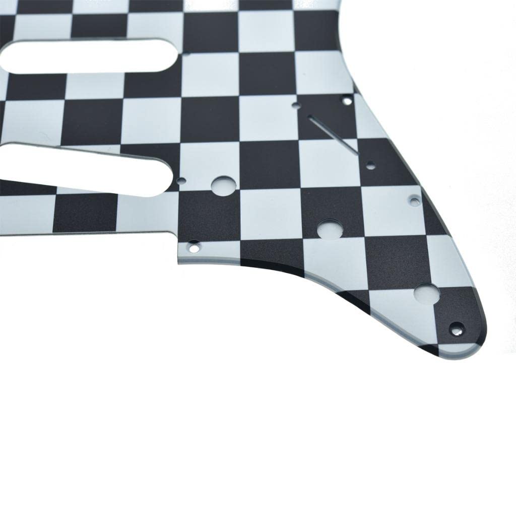 Dopro 11 Hole St/Strat Style Sss Pick Guard For 3 Single Coil Pickups With Screws Black/White Grid
