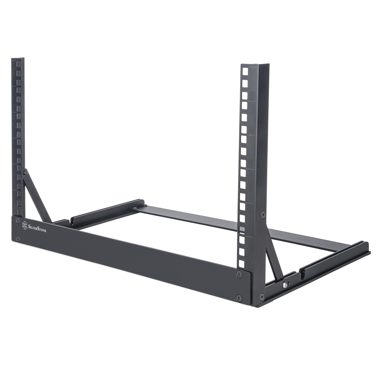 19'' 6U Aluminum Alloy 2 Post Desktop Open Frame Rack, For Audio, Video, Data Storage And Network Equipment, Angle Adustable, Fo