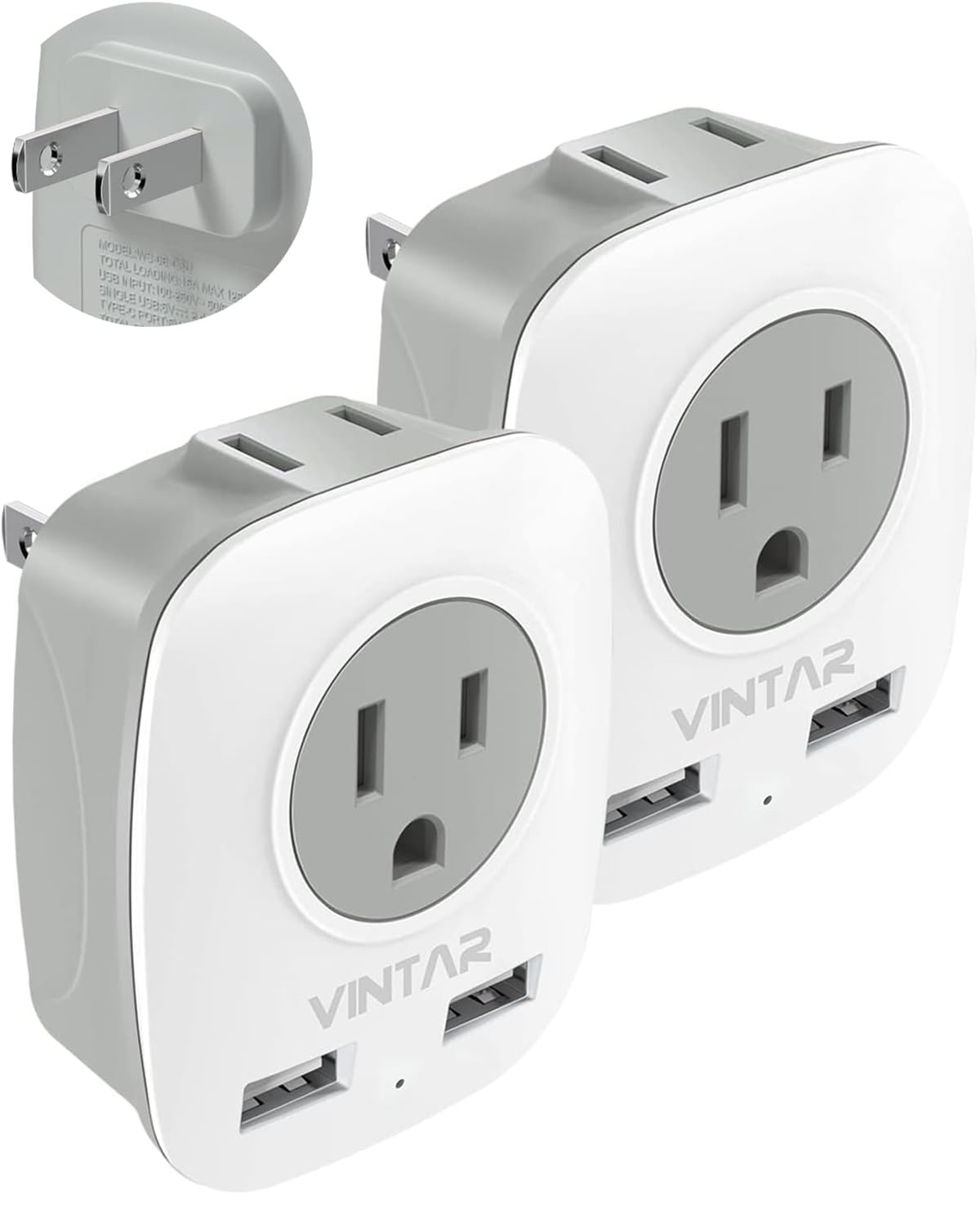 Us To Japan Plug Adapter, Vintar 2 Prong To 3 Prong Outlet Adapter With 2 Ac Outlets And 2 Usb Ports, Japan Travel Power Adapter