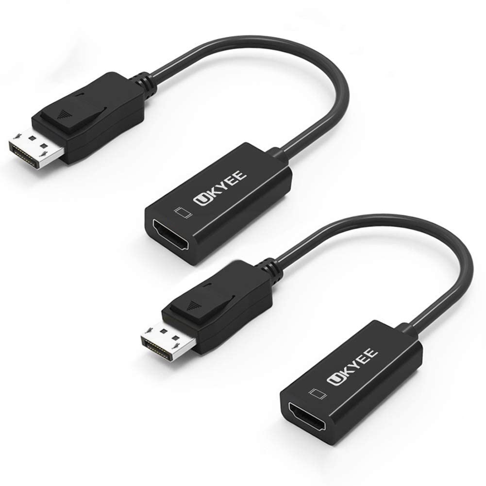 Ukyee Displayport To Hdmi Adapter 2 Pack, Display Port Dp To Hdmi Converter Cable Male To Female Port 1080P Compatible With Pc,