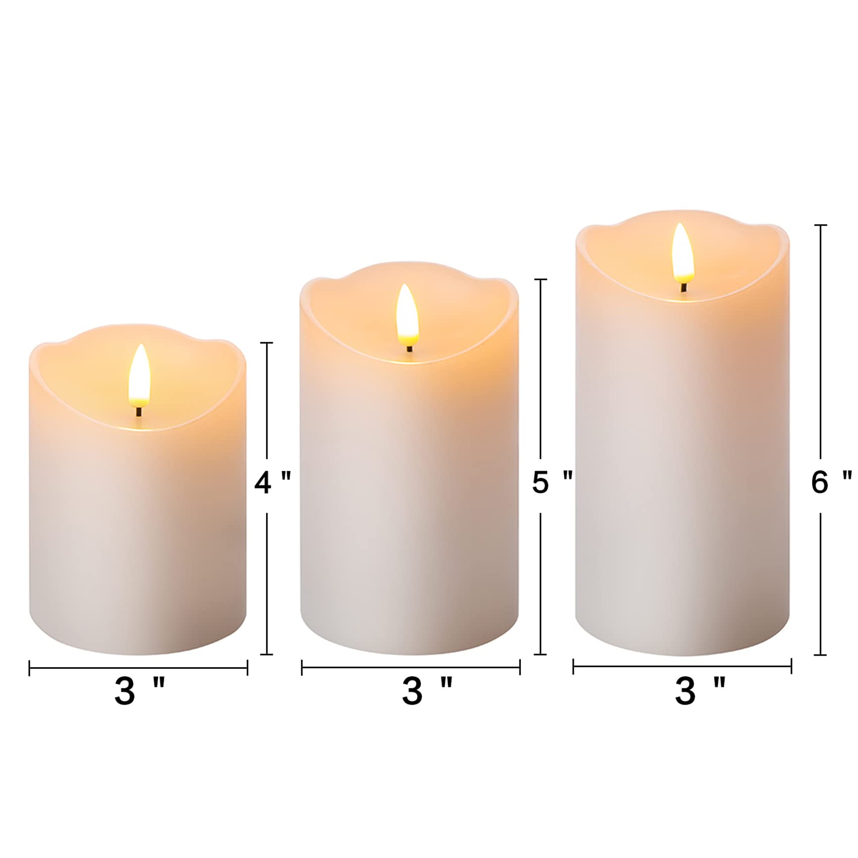 Girimax White Real Wax Flameless Pillar Candles With Remote, Flickering Battery Operated Led Candles F 3'' H 4'' 5'' 6''